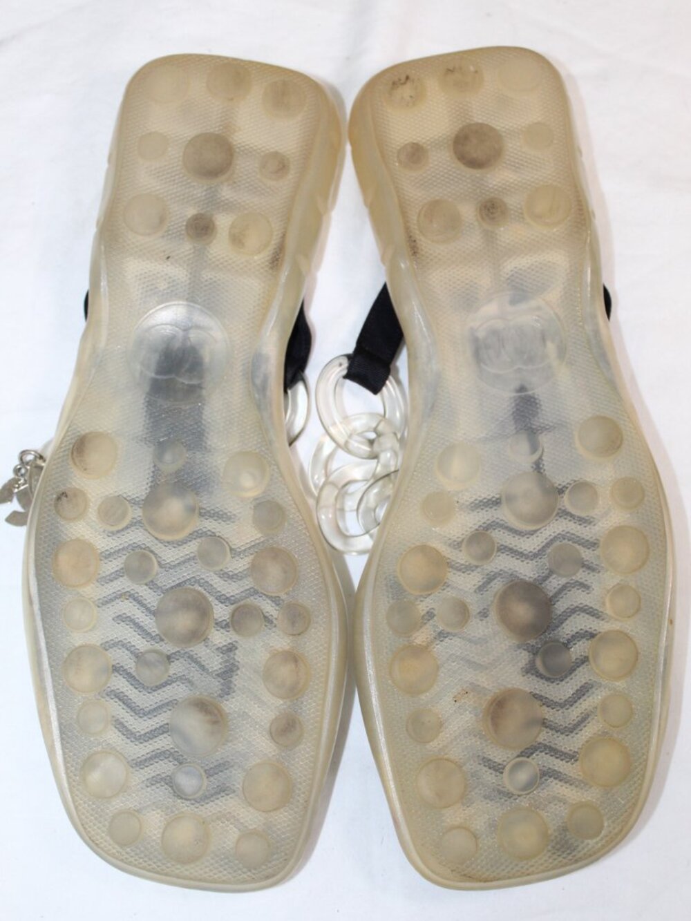 Chanel Jelly Chain Clear CC Studded Charm Thong Sandals 37.5 US 7.5 9.25 Insole - Picture 8 of 8